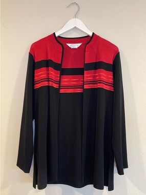 Misook Red & Black Striped Open Front Knit Cardigan Jacket - Size Small